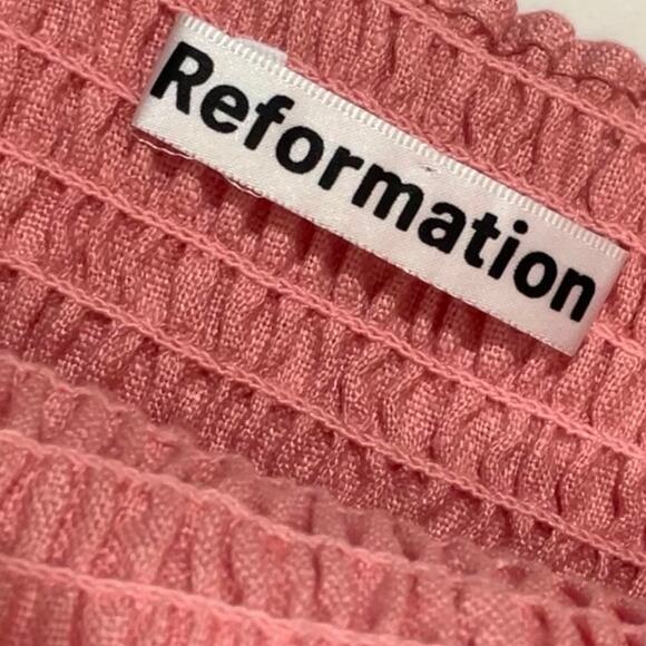 NWT Reformation Zoya Smocked Linen Mini Dress - Pink - XL - Picture 10 of 14